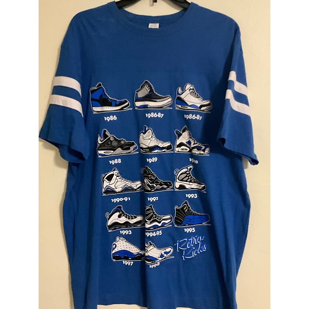 Retro Kicks Graphic T Shirt Royal Blue White Stripe Sleeve Men's LT